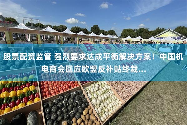 股票配资监管 强烈要求达成平衡解决方案！中国机电商会回应欧盟反补贴终裁...