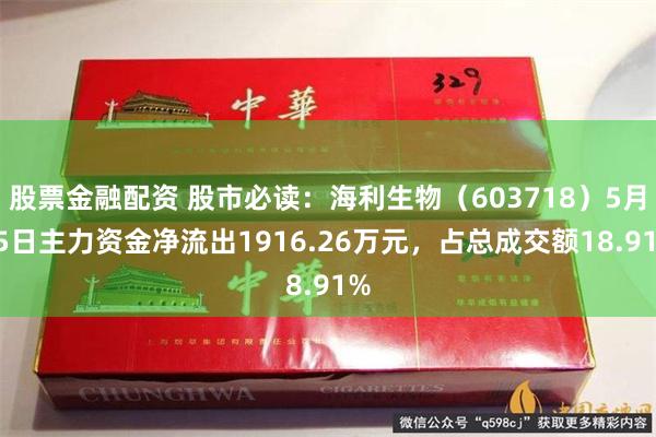 股票金融配资 股市必读：海利生物（603718）5月15日主力资金净流出1916.26万元，占总成交额18.91%