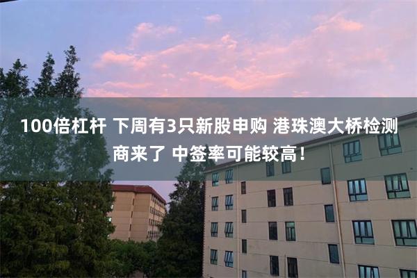 100倍杠杆 下周有3只新股申购 港珠澳大桥检测商来了 中签率可能较高！