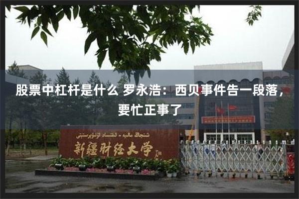 股票中杠杆是什么 罗永浩：西贝事件告一段落，要忙正事了